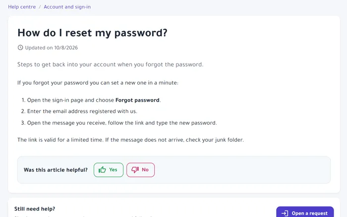 A help center article with the question "Was this article helpful?"